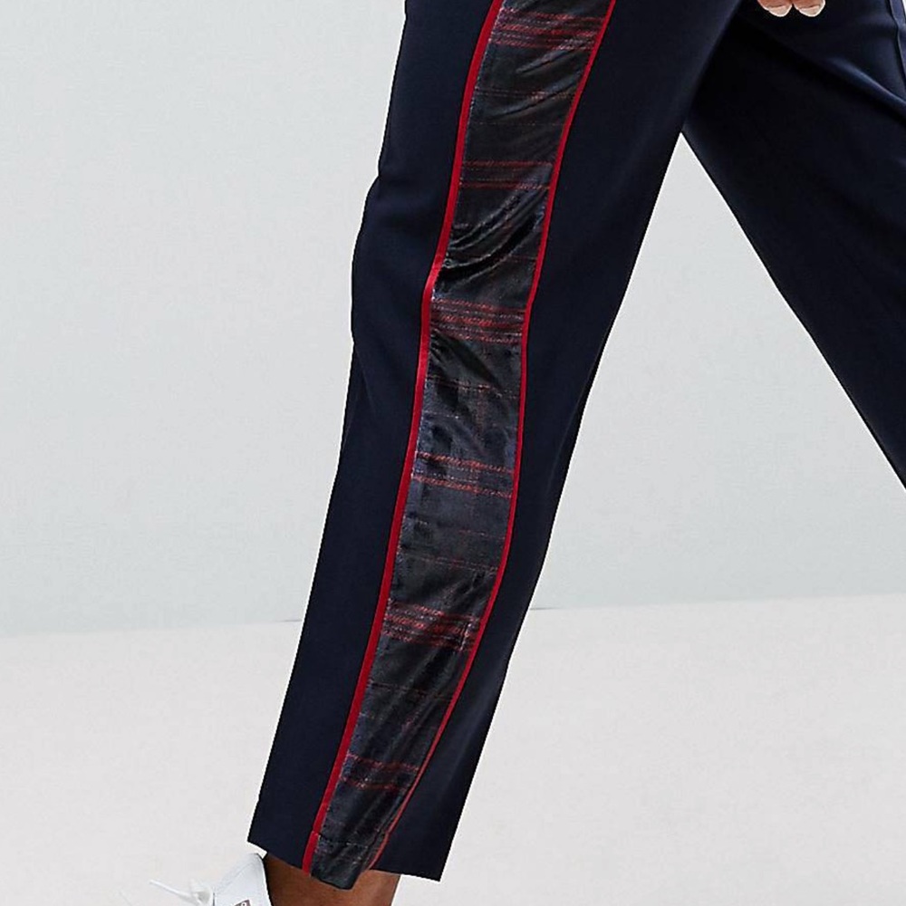 ASOS Slim Crop Smart Pants w/ Velvet Check Side Stripe